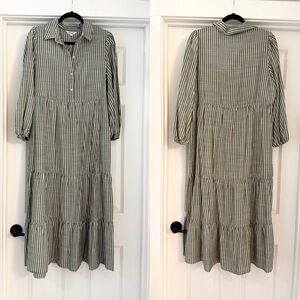 NWT Max Studio Grey and White Striped Tiered Maxi Dress
